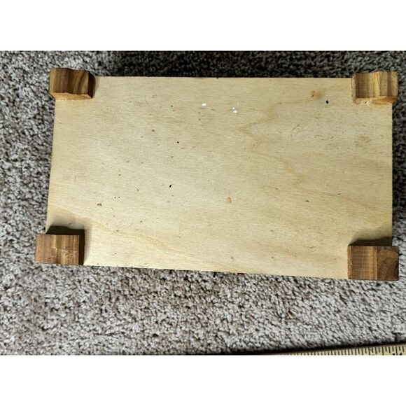 Vintage Cedar Wood Jewelry Box with Scenic Lake Print and Carved Floral Design - Picture 5 of 10